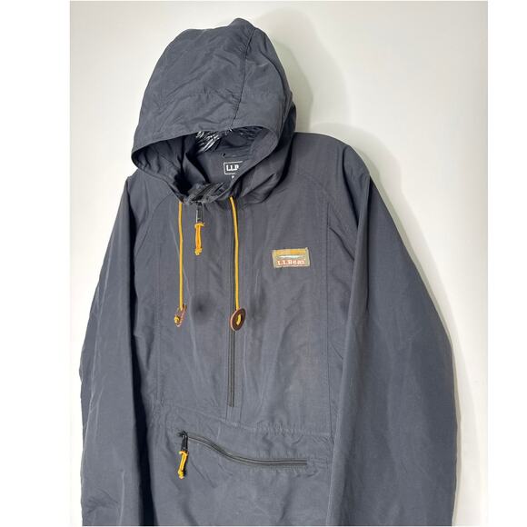 L.L.Bean Men’s Black Nylon Anorak Windbreaker Pullover hooded Jacket Small - Picture 6 of 13
